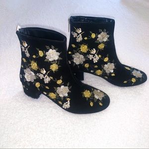 Topshop Velvet Embroidered Floral Booties